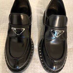 Authentic Prada Black Brushed Leather Women’s Loafers